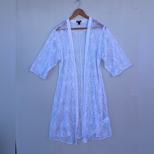 White Lace Duster Kimono Cardigan – Sheer Romantic Layer| Express |M/L